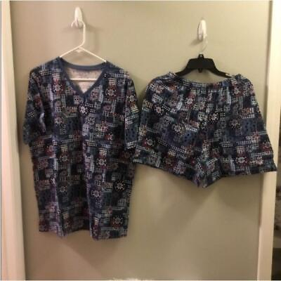 #ad Woman Within 2 piece pajama loungewear set Woman’s Medium plus 14 16 patterned $20.00