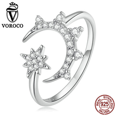 #ad Fashion unique 925 Sterling Silver Star Moon Wedding Ring Women Jewelry VOROCO GBP 6.01