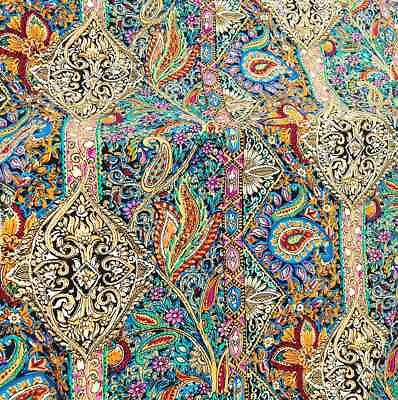#ad 57#x27;#x27; By Yards Vintage Paisley Viscose Fabric Dress Gown Material Rayon Poplin $9.26
