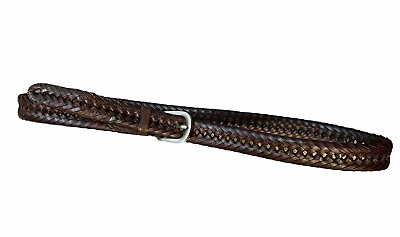 #ad Brown Braided Woven Genuine Leather Belt Mens Size 40 100 Silver Buckle 1” Wide $11.99