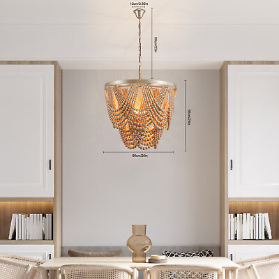 #ad 4 Light Wooden Beaded Bohemia Style Chandelier Pendant Ceiling Lighting Fixture $221.45