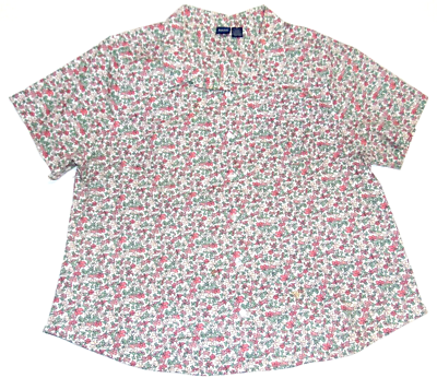 #ad Basic Editions Womens Short Sleeve Blouse Top Shirt 2X Cotton White Floarl Print $14.50