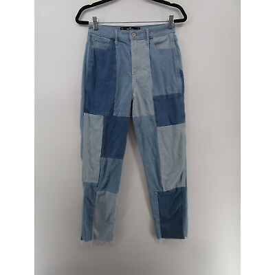 #ad Hollister Womens 3 Vintage Stretch High Rise Patchwork Denim Mom Jeans Blue $21.00
