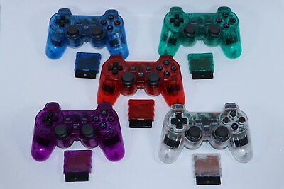 Sony PS2 PS1 Wireless 2.4GHz Dual Vibration Controller Gamepad Transparent Color $14.77