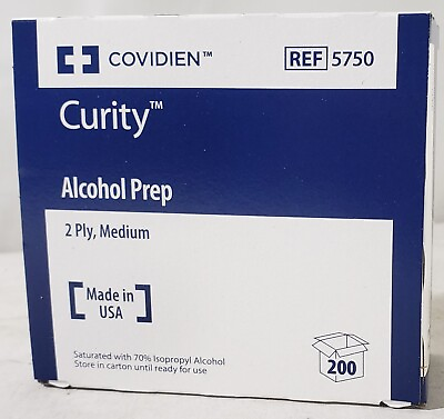 #ad Box of 200 Coviden Curity 5750 70% Alcohol Prep 2 Ply Sterile Wipes. $6.39