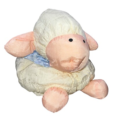 #ad Moon Beam Korea Lamb Sheep Puffy Parachute Nylon Plush Blue Poka Dot Ribbon VTG $22.49