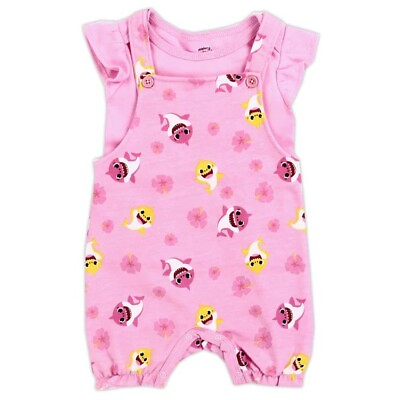 #ad BABY SHARK Girls Infant Shortall Romper and T Shirt Set 12M 18M 24M $21.99