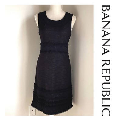 #ad Banana Republic Dress Black Knit Party Work 8 Lace Appliqu Sleeveless A line NWT $19.99