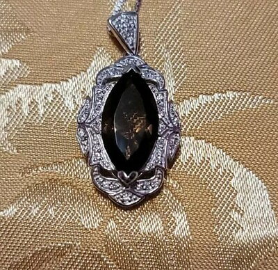 #ad Marquise Cut Brown Smoky Quartz Silver Pendant With Chain 5.39ctw $60.00