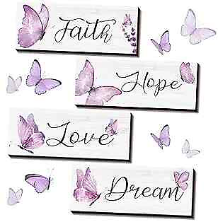 #ad 4 Pieces Faith Hope Love Dream Wall Decor Elegant 10 x 4 x 0.2 Inch Purple $21.02