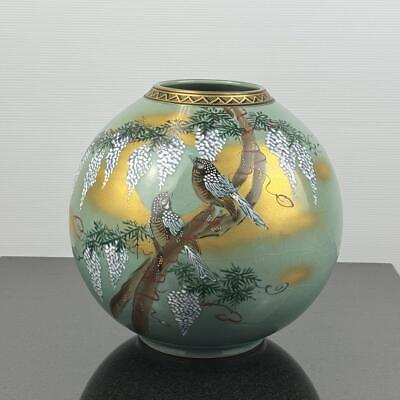 #ad Kutani Ware Gold Color Light Cliff Vase Flower Stand Oshidori Retro $165.29