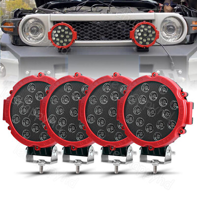 #ad 4PC 7inch 51W Round LED Work Lights Flood Offroad Fog Driving for Truck ATV Red $47.70