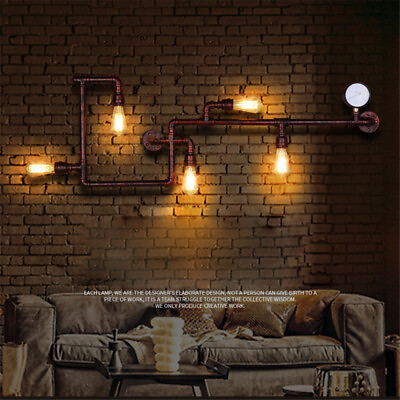 #ad Industrial Pipe Wall Sconce Lighting 5 Head Iron Wall Mount Lamp with Gauge Deco $139.00