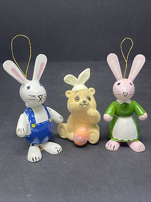#ad Vintage Bunny Ornaments R. Dakin amp; Co 1979 Christmas Easter Cute Painted Wood $9.56