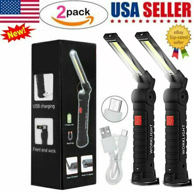#ad 2x USB Rechargeable COB LED Work Light Magnetic Flashlight Hand Lamp Inspection $12.49