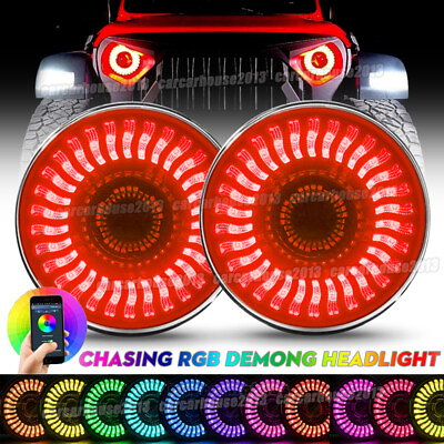 #ad 7inch LED Demon Halo Headlight RGB Combo Chasing for Jeep Wrangler JK JKU TJ APP $167.24