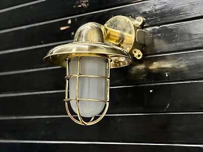 #ad Marine Lamp Shade Brass Wall Ship Light Fixture With Junction Box amp; White Glass $159.80