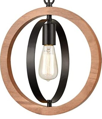 #ad Teenyo Industrial Pendant Light Walnut Wood Frame Farmhouse Style Light Fixture $27.00