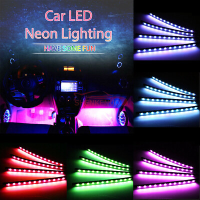 #ad 4x 9LED RGB Car Interior Atmosphere Footwell Strip Light Charger Decor Lamp $17.59