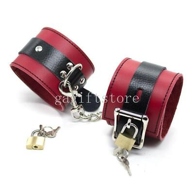 #ad New Real Red Restraint Leather Handcuffs Ankle Cuff Fancy Couples Slaves Binding $10.84