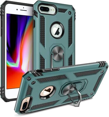 #ad NEW Shockproof iPhone 6 7 8 Plus Case w Magnetic Holder Ring Slate Green $9.26