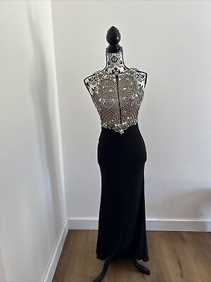 #ad Camille La Vie Black Formal Evening Maxi Gown Rhinestones Prom Dress 9P $65.00