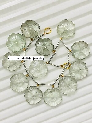 #ad Natural Green Amethyst Carved Flower Shape Gemstone Carving Size 15mm 10 Beads $44.43