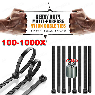 #ad 100 1000x Cable Ties 14quot; Heavy Duty Nylon Wire Wrap Zip Ties UV Resistant Lot $6.55