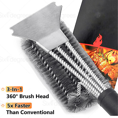 #ad 18quot; Stainless Steel Grill Brush Scraper 3 in 1 360° brush head for Cleaning BBQ $9.97
