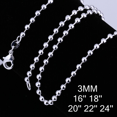#ad Wholesale 925 Sterling Solid silver 3MM Beads Chain Women Men Necklace 16 24inch $6.29
