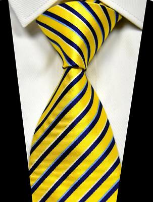 #ad Classic Stripes Yellow Blue White 100% Silk Men#x27;s Necktie Neck Tie 3.15#x27;#x27; 8CM $9.99