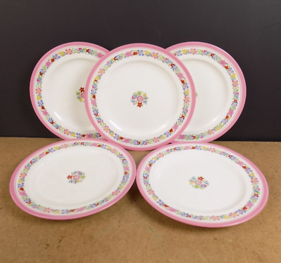 #ad 5 Minton Cake Dessert Plates for Spaulding Chicago Pink Edge Flowers $83.15