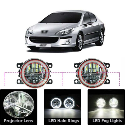 #ad LED Fog Light Kit Angel Eye Rings DRL Daytime Running Lamp Fit For Peugeot 407 $57.41
