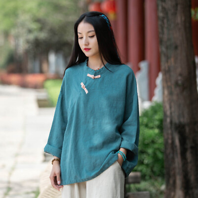 #ad Ethnic Women Tops Blouse Shirts Tang Suit Embroidery T shirts Oversized Summer $39.49