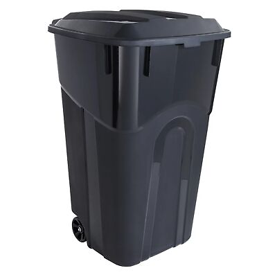 #ad 32 Gallon Wheeled Heavy Duty Plastic Garbage Can Attached Lid $21.36