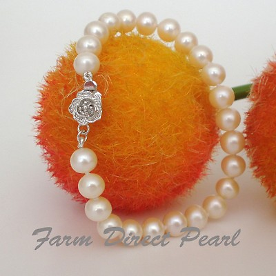 Genuine ROUND 9 10mm White Pearl Bracelet 7quot; Cultured Freshwater $39.99
