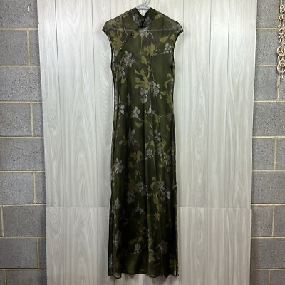 #ad Jessica Howard Womens Dress Medium Maxi Short Sleeve Slip Oriental High Neck $28.00