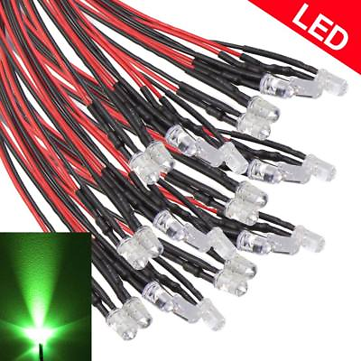 #ad US Stock 50 Pre Wired 5mm LED Green 55cm Prewired 12v Light Emitting Diode $12.21