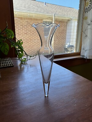 #ad Vintage 1900s 30s Clear Flower Bud Vase Early AUTO COACH Funeral Car $18.00