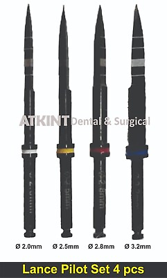 #ad Dental Long Lance Pilot Titanium Black Drills Surgical Tools Burs 4 pcs Set $43.50