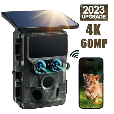 #ad 4K 60MP Solar Trail Camera Dual Lens WiFi Bluetooth Hunting Game Cam NightVision $107.99