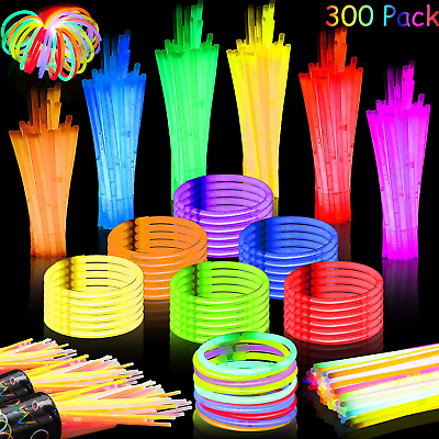 #ad 300 Pack Glow Sticks BulkGlow Sticks Party Pack Neon Glow Stick Necklaces $28.45