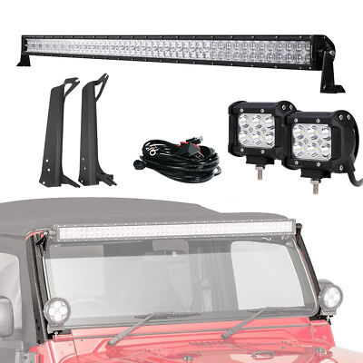 For Jeep Wrangler TJ 52quot; LED Work Light Bar 2x 4quot; 18W PodsUpper Mount Brackets $171.56