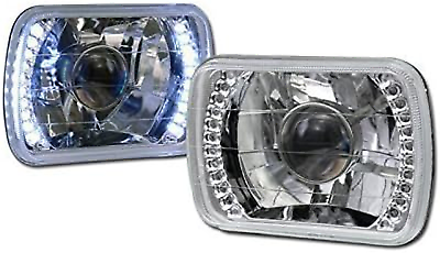 #ad Universal 7X6 Chrome DRL White LED Sealed Beam Projector Head Lights Lamp for H6 $71.99