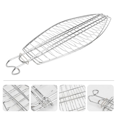#ad Fish Holder Grill Barbecue Wire Mesh Whole Fish Grill Basket $31.39