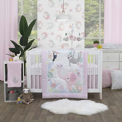 #ad Tropical Garden Pink 3 Piece Nursery Crib Bedding Set Baby Nursery Bedding $33.30