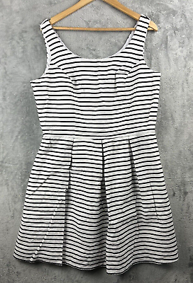 #ad Tiana B Sleeveless Dress Size 18 Cotton White Black Striped Lined Textured $22.99