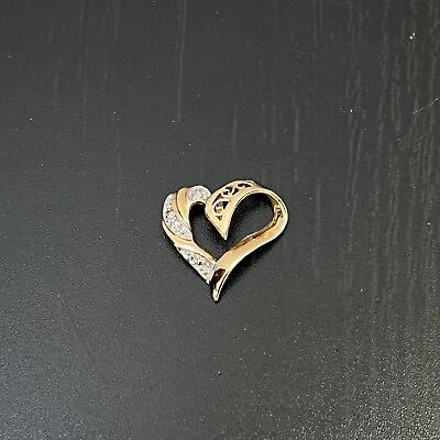 #ad Diamond Pave Filigree 10K Yellow Gold Heart Pendant 0.97g $149.99