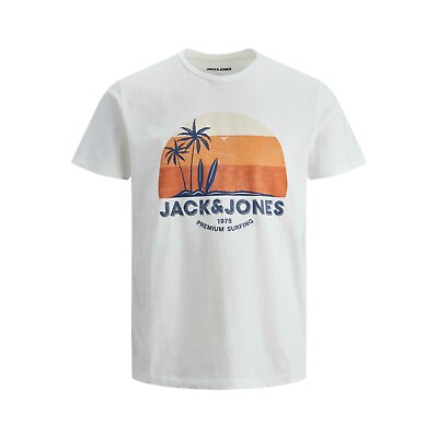 #ad Jack amp; Jones Palm Cotton T Shirt Crew Neck ivory short sleeve Medium $7.65