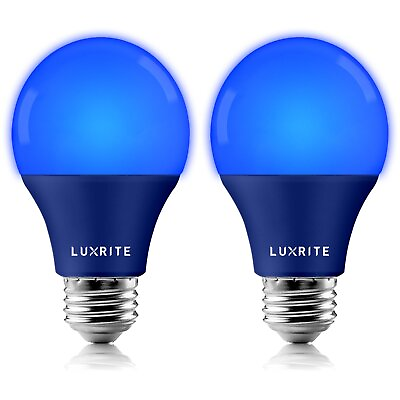 Luxrite A19 LED Blue Light Bulb 60W Equiv. UL Listed E26 Base Party Bulbs 2 Pack $12.95